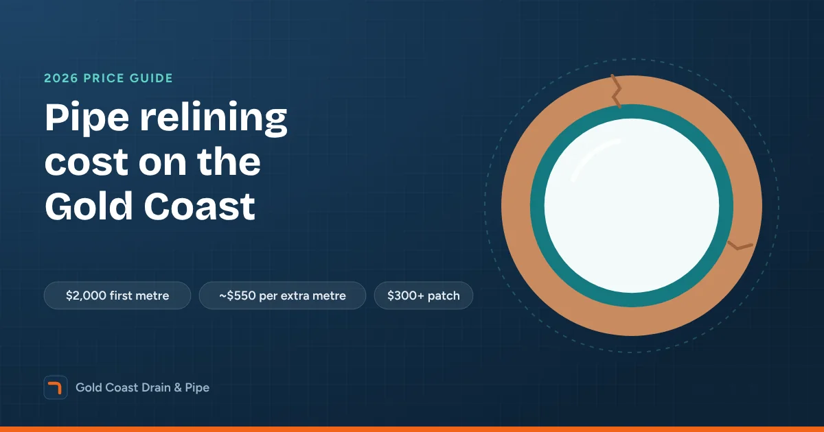 Pipe relining cost guide for Gold Coast homes, showing a relined sewer pipe and price ranges